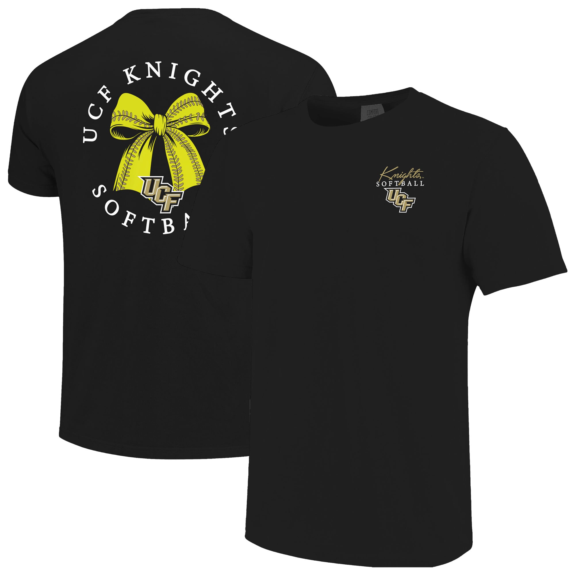Women's Image One  Black UCF Knights Comfort Colors Softball Bow T-Shirt